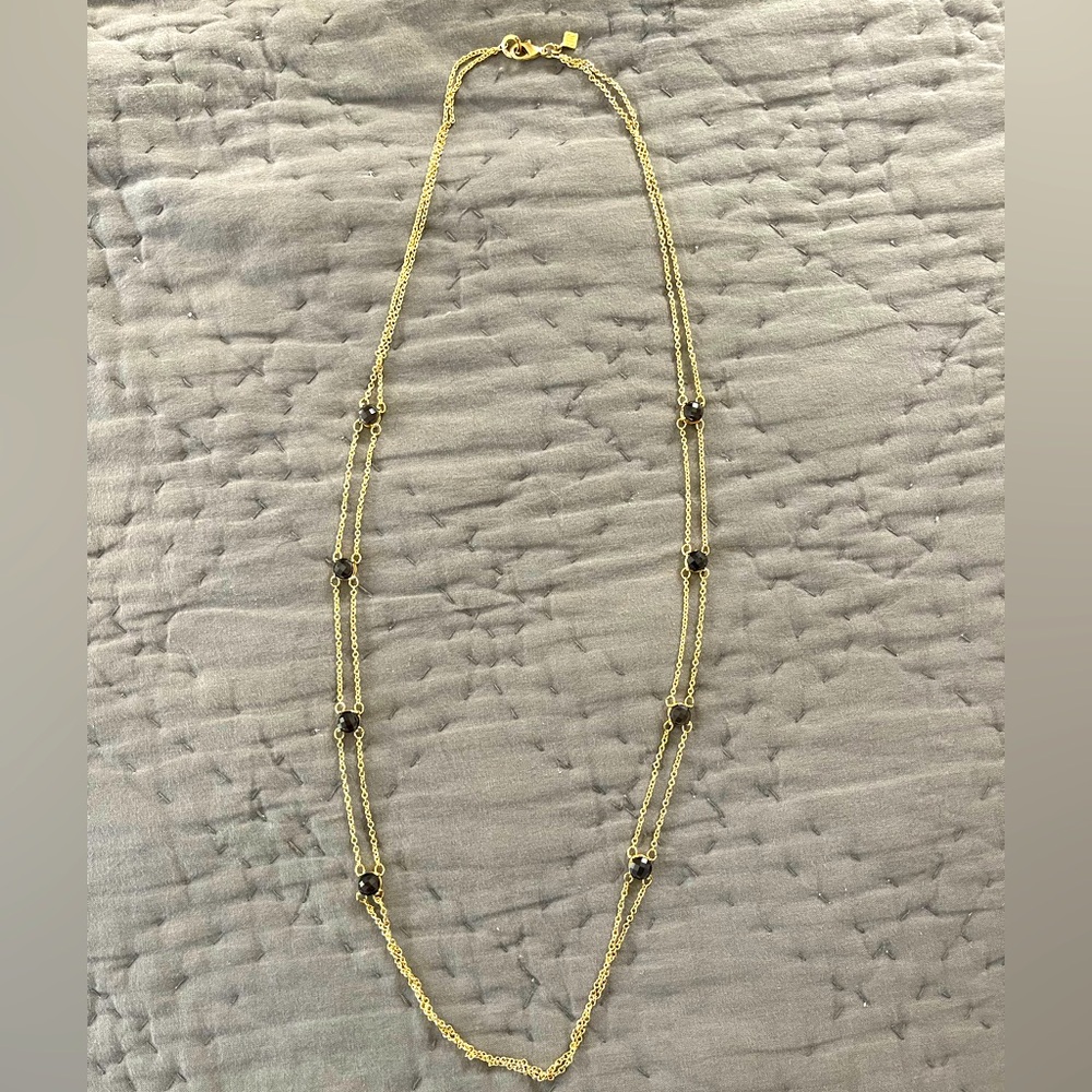 Banana Republic long double chain gold toned & purple/gray stone necklace